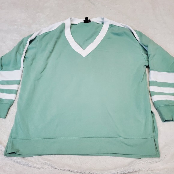 Torrid‎ Seafoam Green White Stripe Cozy Casual Preppy Sweatshirt Women 0 Large - Picture 1 of 7